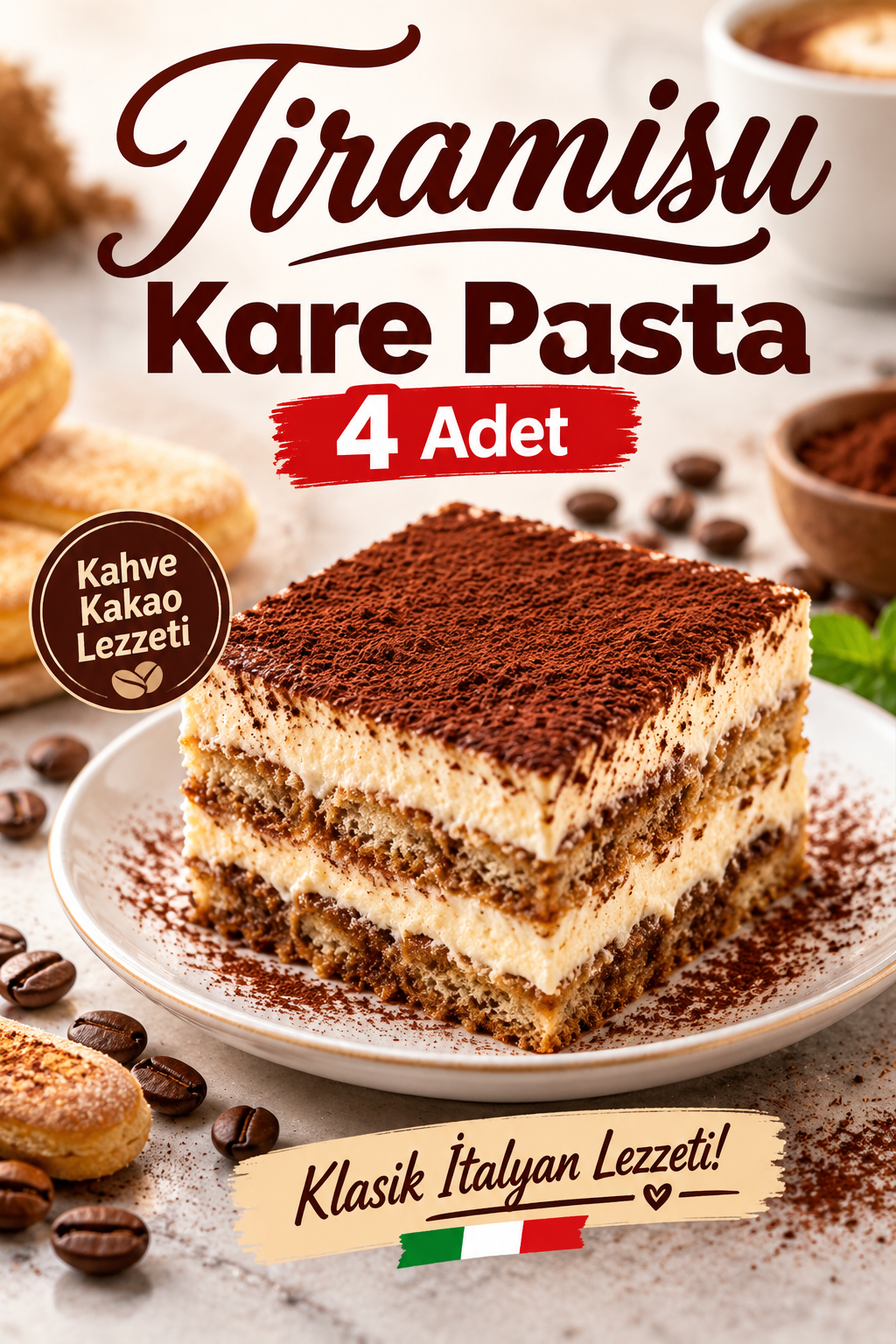 Tiramisu Kare Pasta (4 Adet)